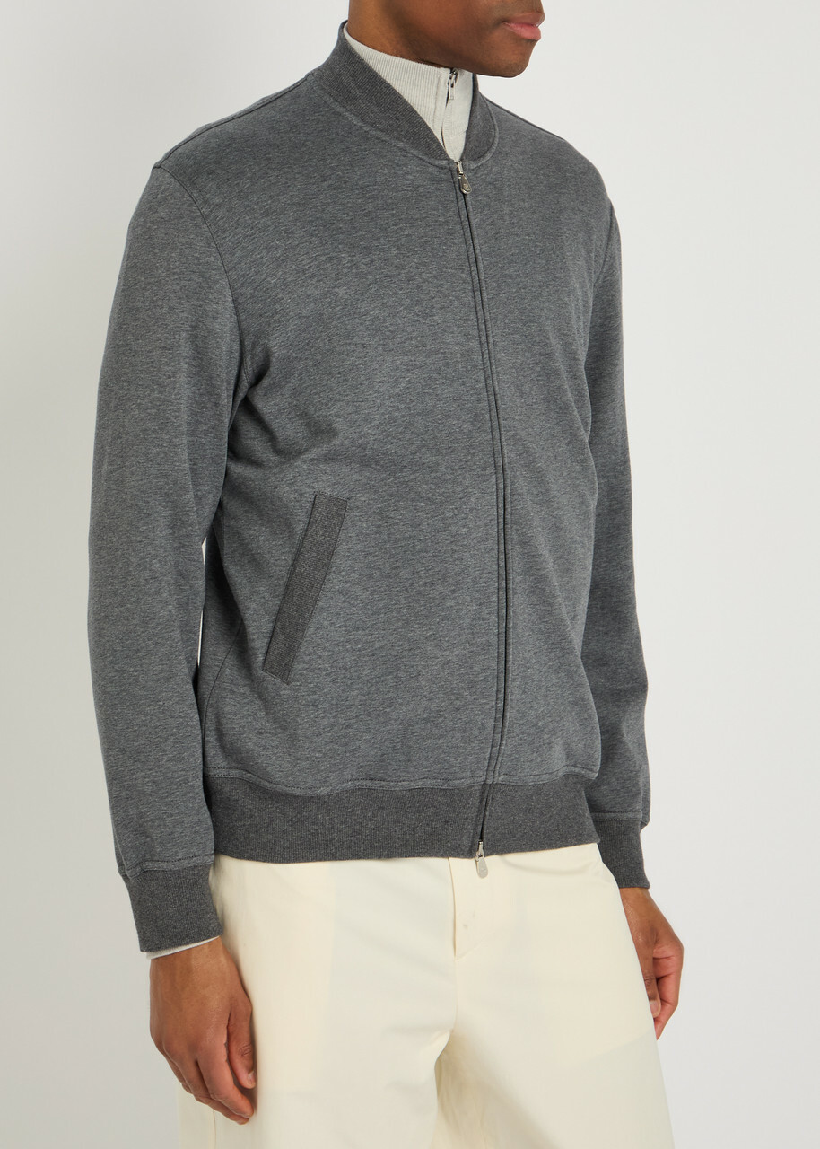 Brunello Cucinelli Zip-through Cotton-blend Sweatshirt Grey