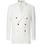 Freemans Sporting Club - White Double-Breasted Herringbone Linen Suit Jacket - Ivory