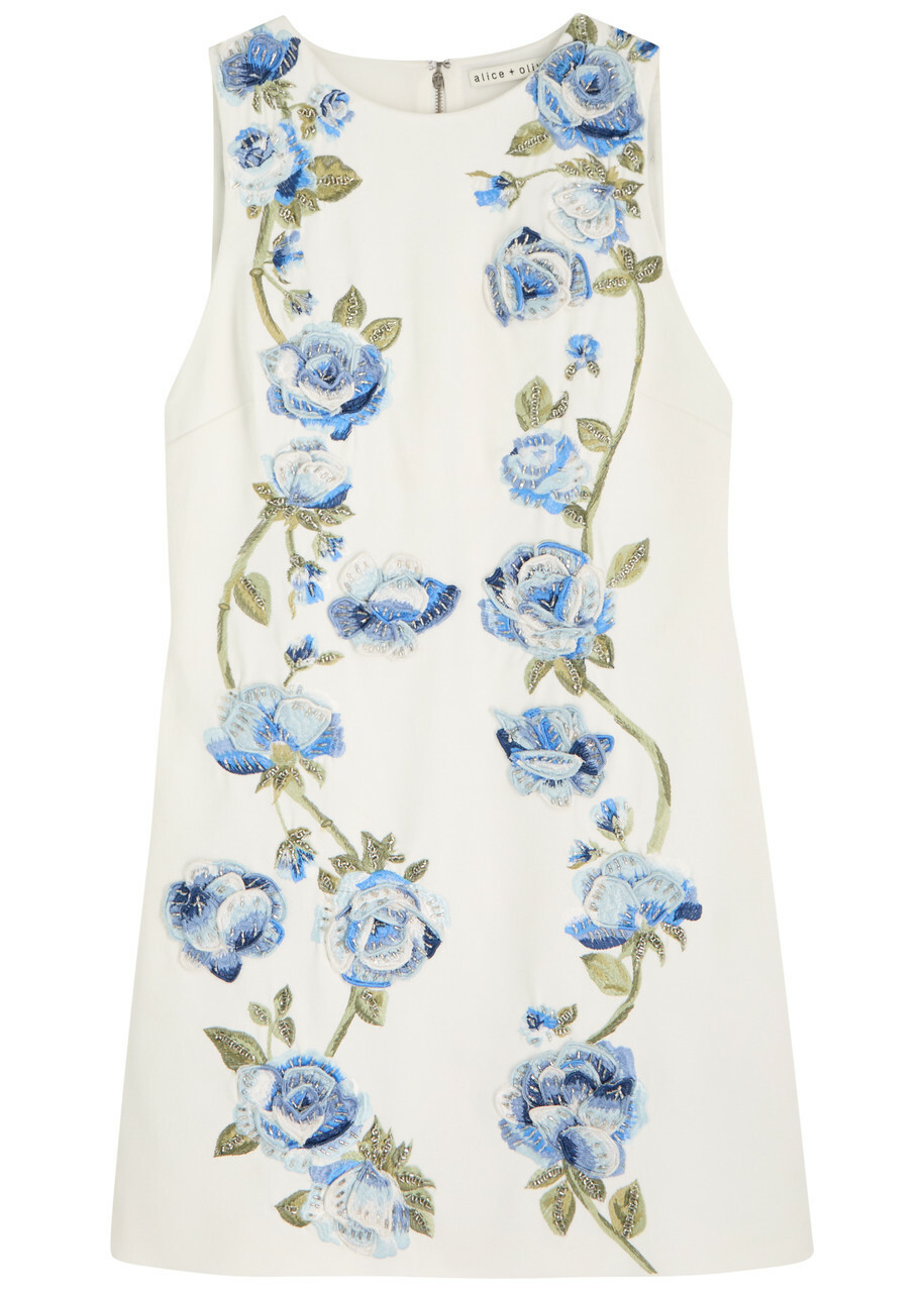 Alice + Olivia Clyde Embellished Floral Crepe Mini Dress White Alice +  Olivia