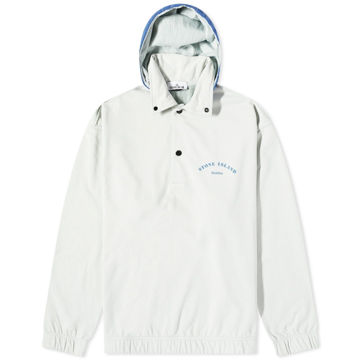 Photo: Stone Island Men's Marina Plated Dyed Hooded Sweat in Sky Blue