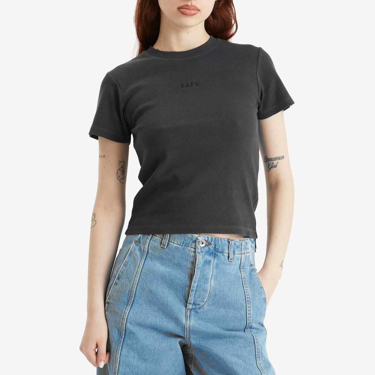 A Bathing Ape Women's Pigment Dyed Rib T-Shirt in Black