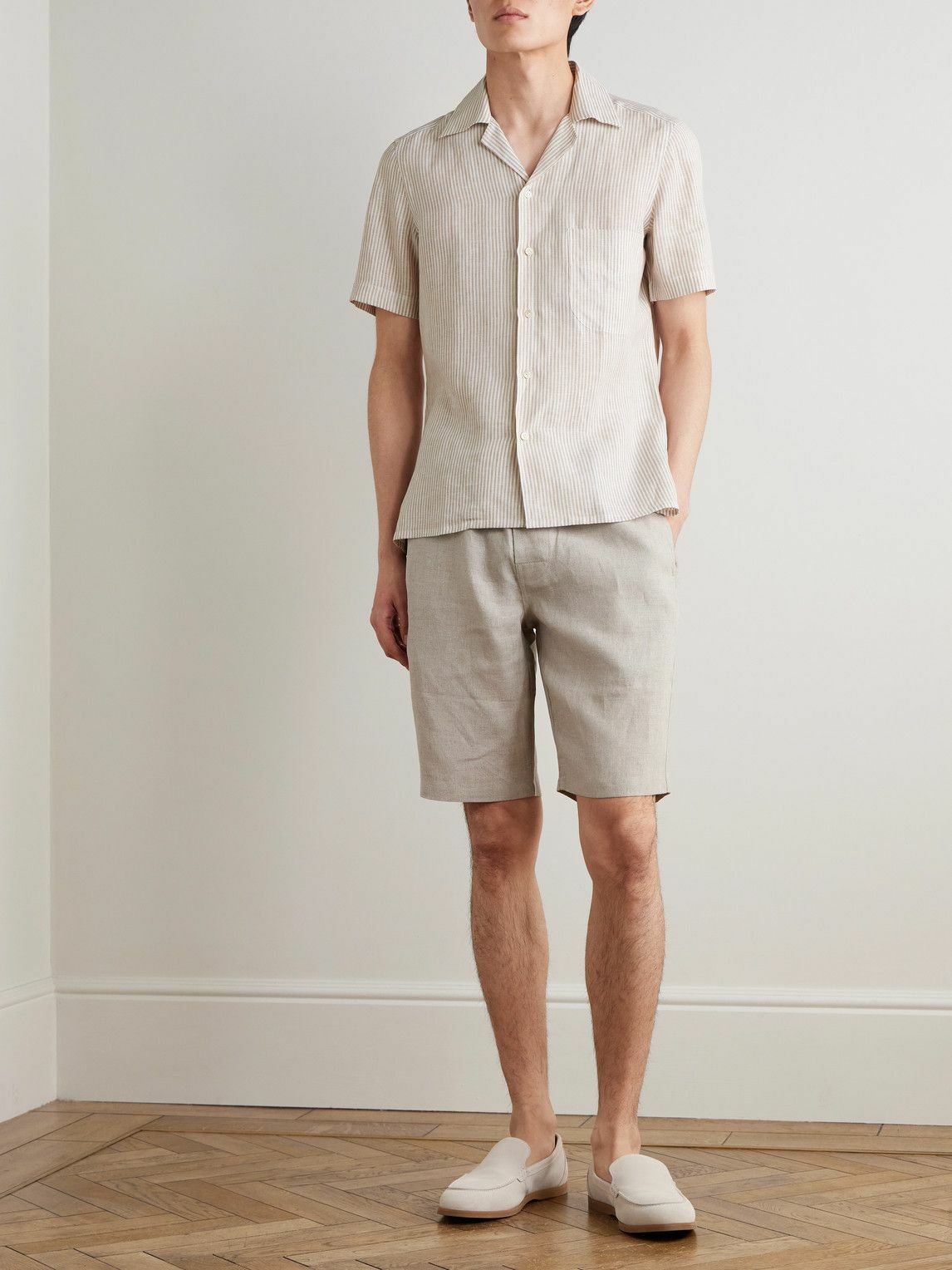 De Petrillo - Camp-Collar Striped Linen Shirt - Neutrals