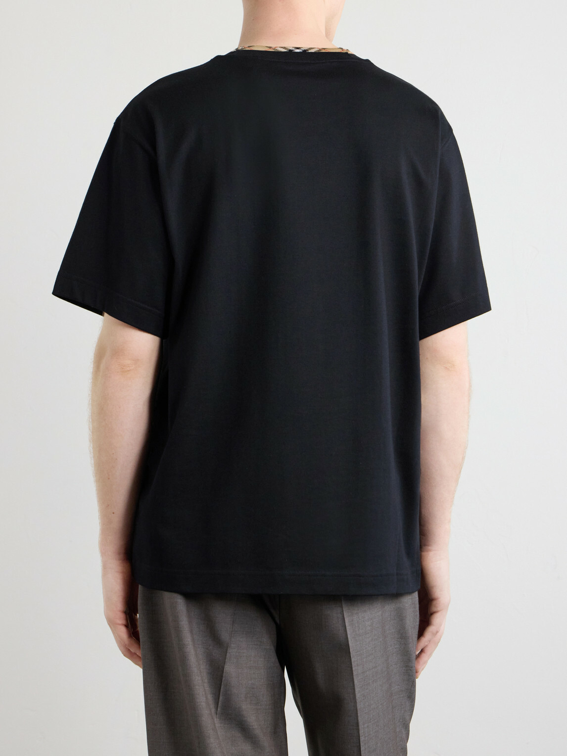 Burberry - Logo-Embroidered Checked Cotton-Jersey T-Shirt - Black