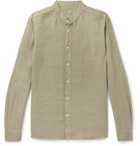 120% - Grandad-Collar Garment-Dyed Linen Shirt - Green