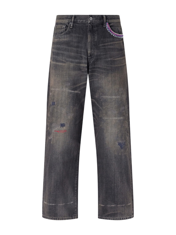 Photo: Neighborhood - Savage Wide-Leg Bead-Embellished Distressed Jeans - Black