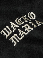 Wacko Maria - Logo-Embroidered Striped Wool-Blend and Leather Varsity Jacket - Black