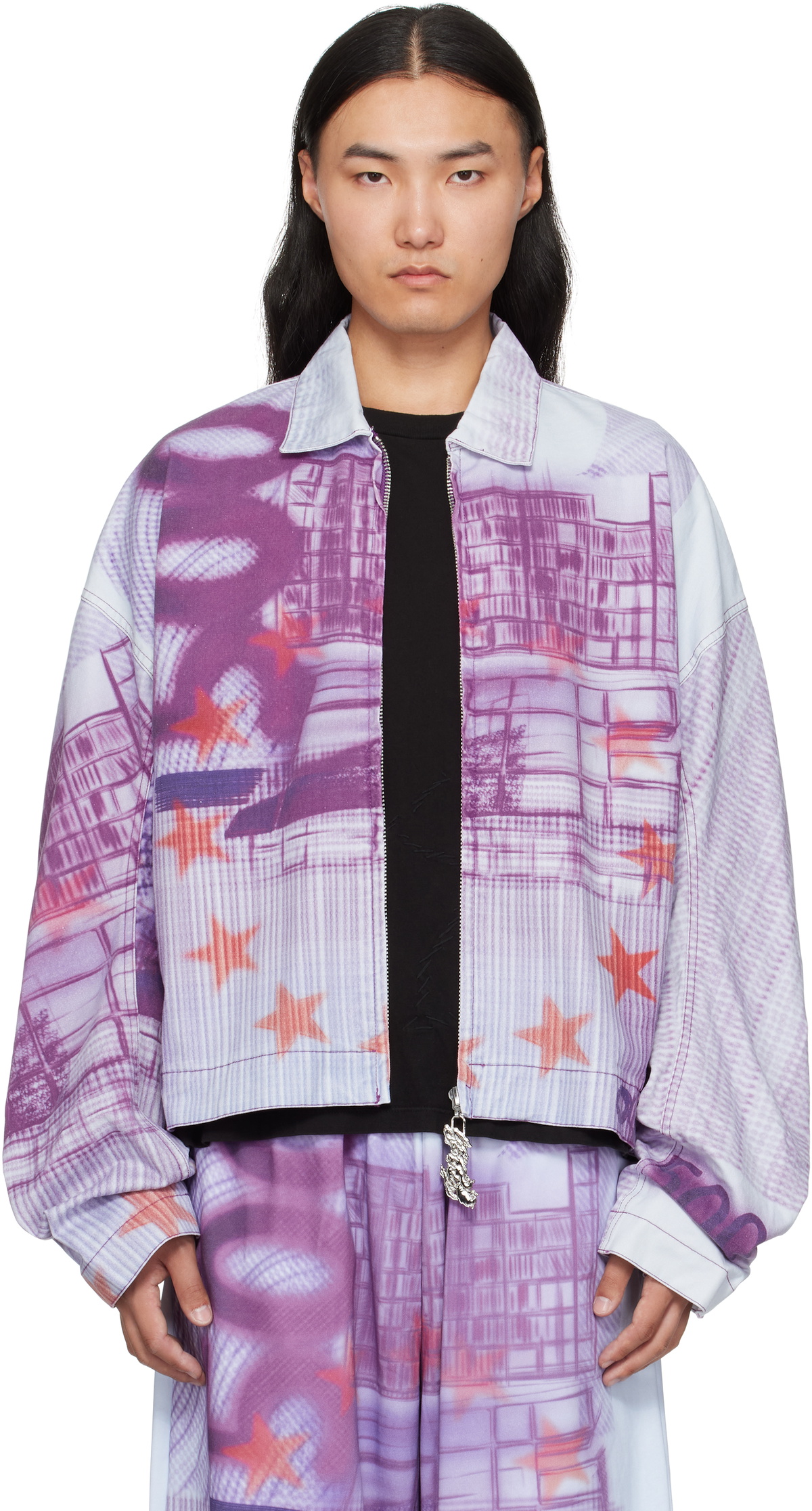 Gerrit Jacob Blue & Red Printed Denim Jacket Gerrit Jacob