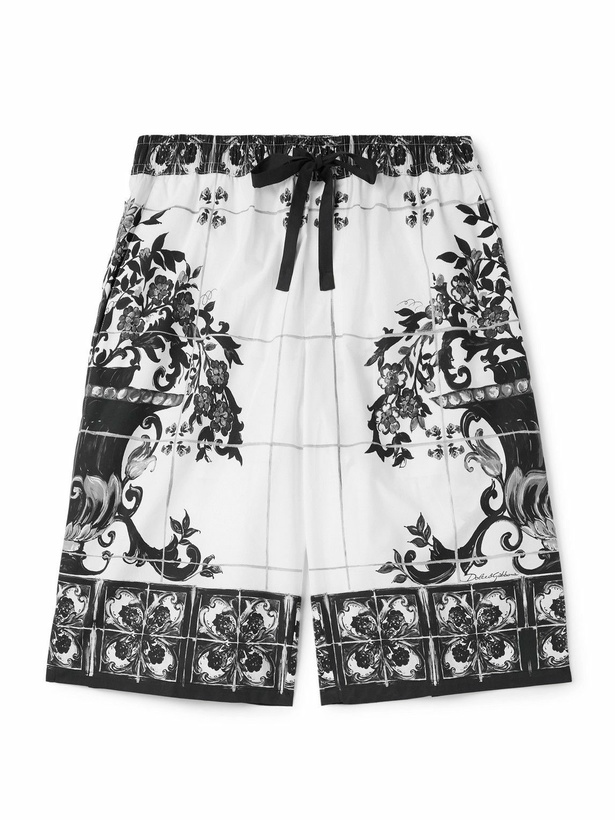 Photo: Dolce&Gabbana - Mallorca Straight-Leg Printed Cotton-Poplin Shorts - White