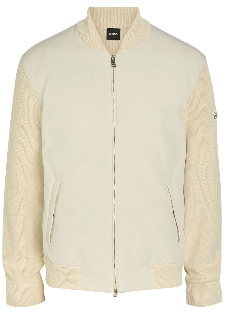 Boss Quilted Knit Cotton and Shell Jacket Beige