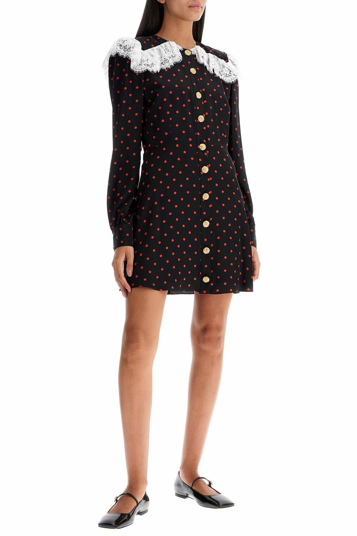 alessandra rich black polka dot dress Sheath Sweep Train One Shoulder Long Sleeve Side Split Sparkle Prom Dress main image 0