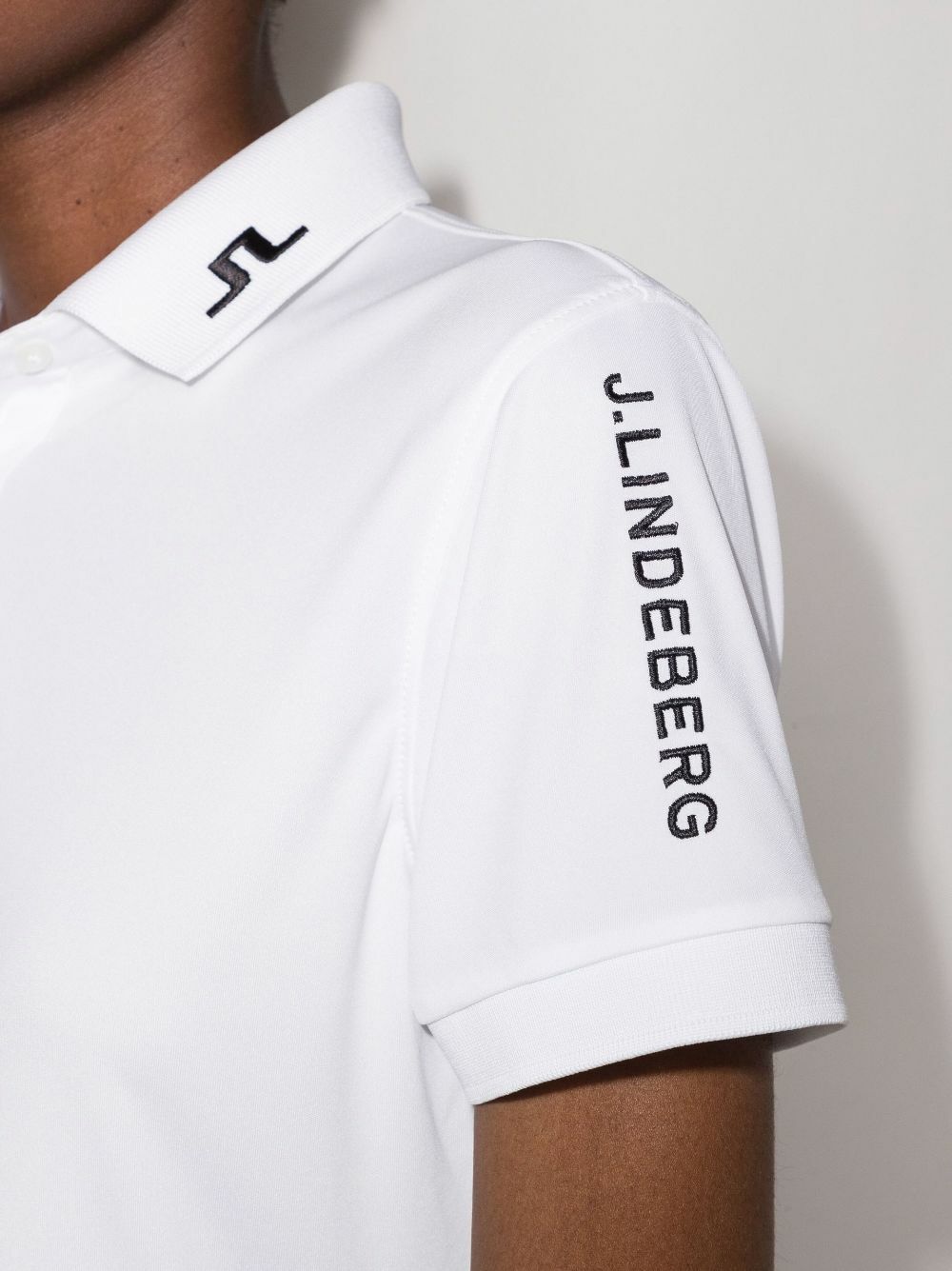 J.Lindeberg White Tour Logo Piqué Golf Polo Shirt