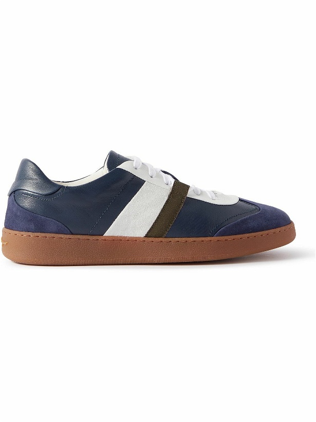 Photo: Salvatore Ferragamo - Garda Webbing-Trimmed Suede and Leather Sneakers - Blue