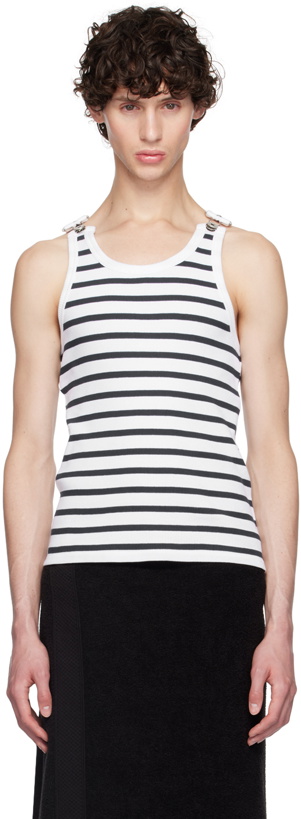 Photo: Jean Paul Gaultier White & Navy 'The Strapped Marinière' Tank Top
