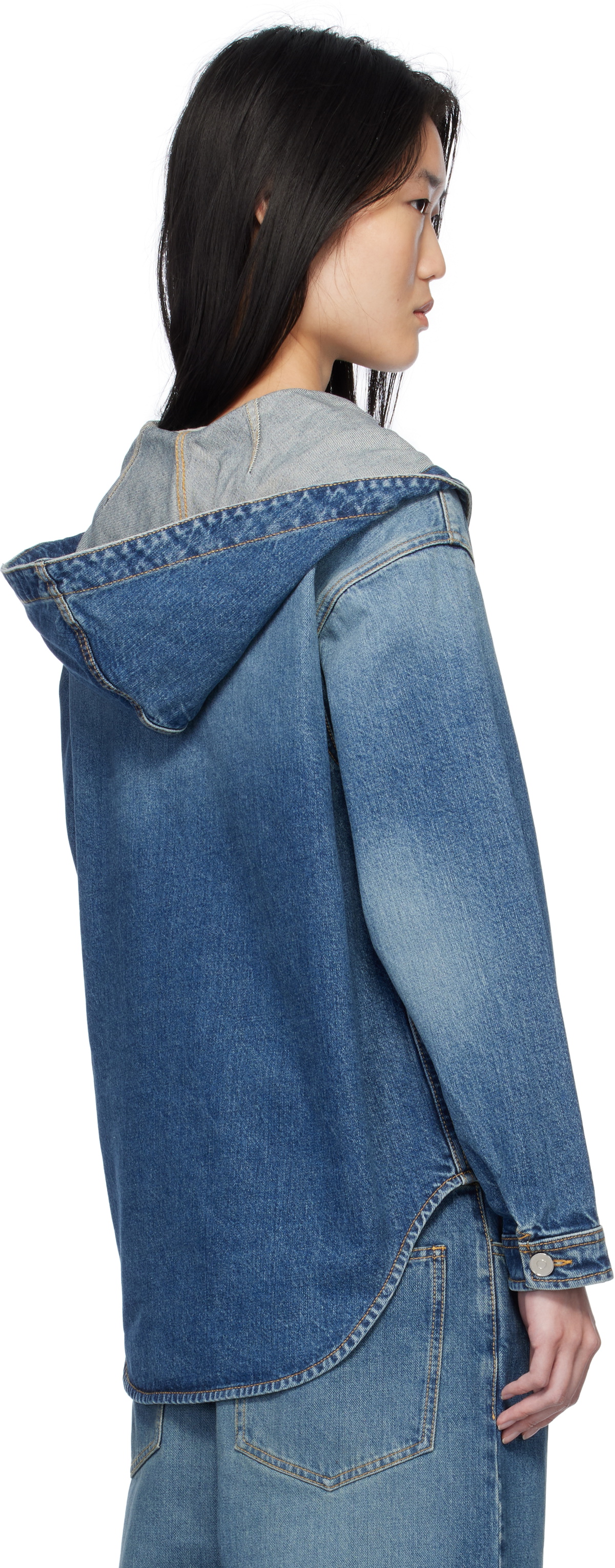 ALAÏA Blue Hooded Denim Jacket