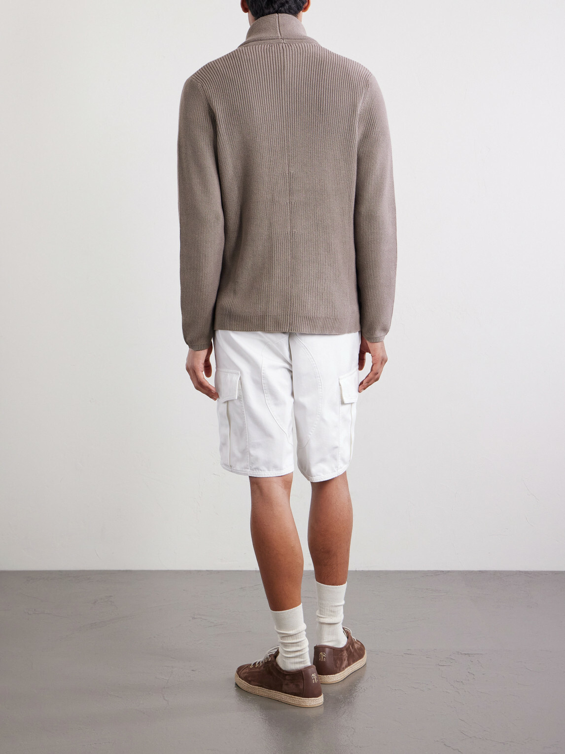 Brunello Cucinelli - Shawl-Collar Double-Breasted Ribbed Cotton Cardigan - Brown