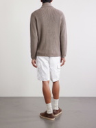 Brunello Cucinelli - Shawl-Collar Double-Breasted Ribbed Cotton Cardigan - Brown