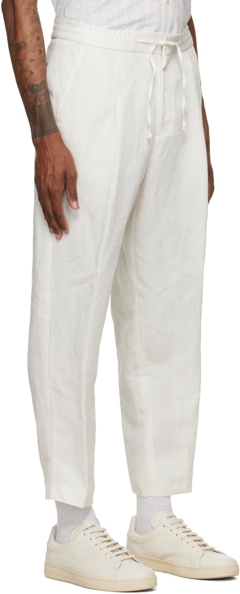 BOSS Off-White Pleated Trousers