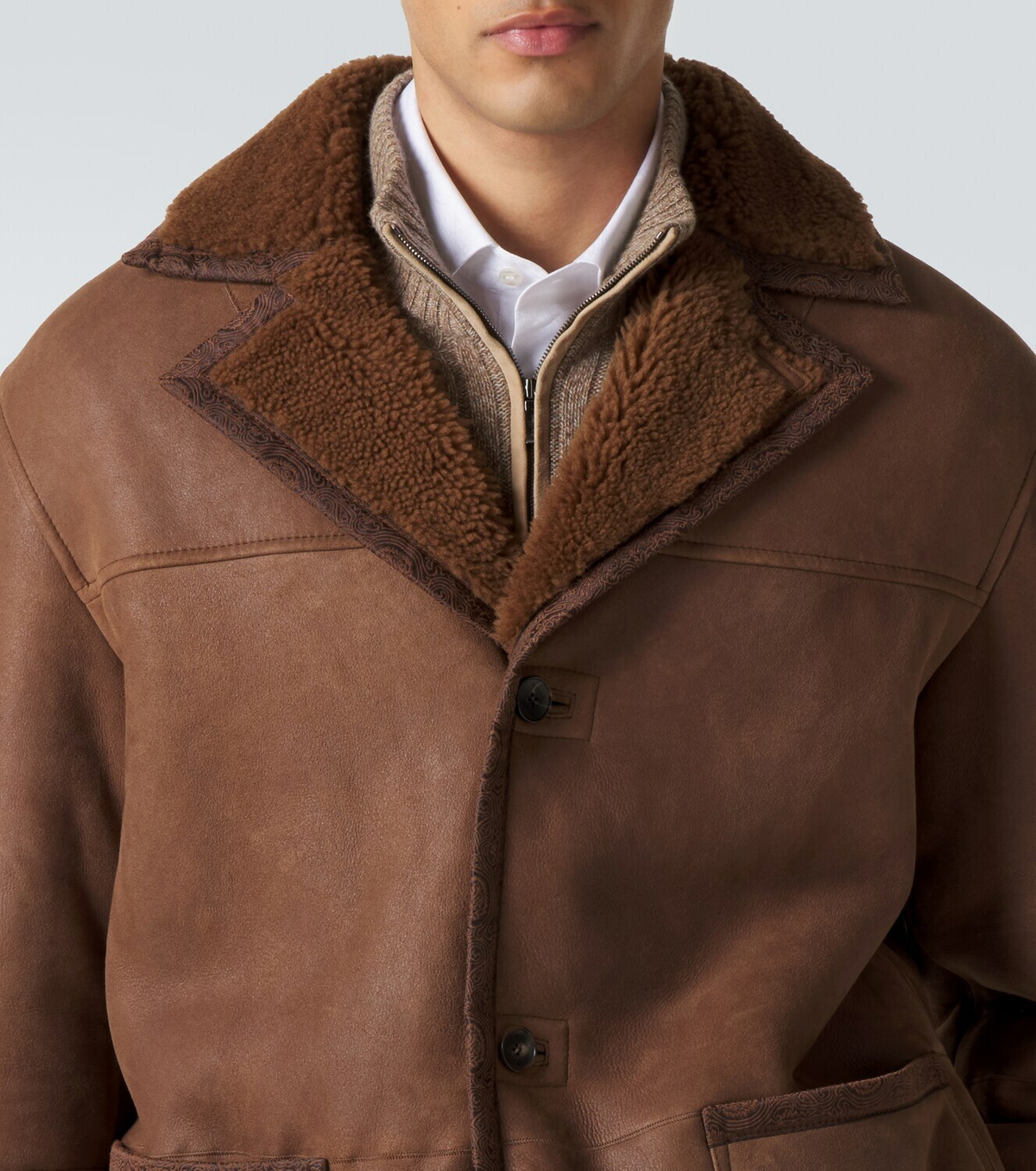 Etro Shearling-trimmed leather jacket