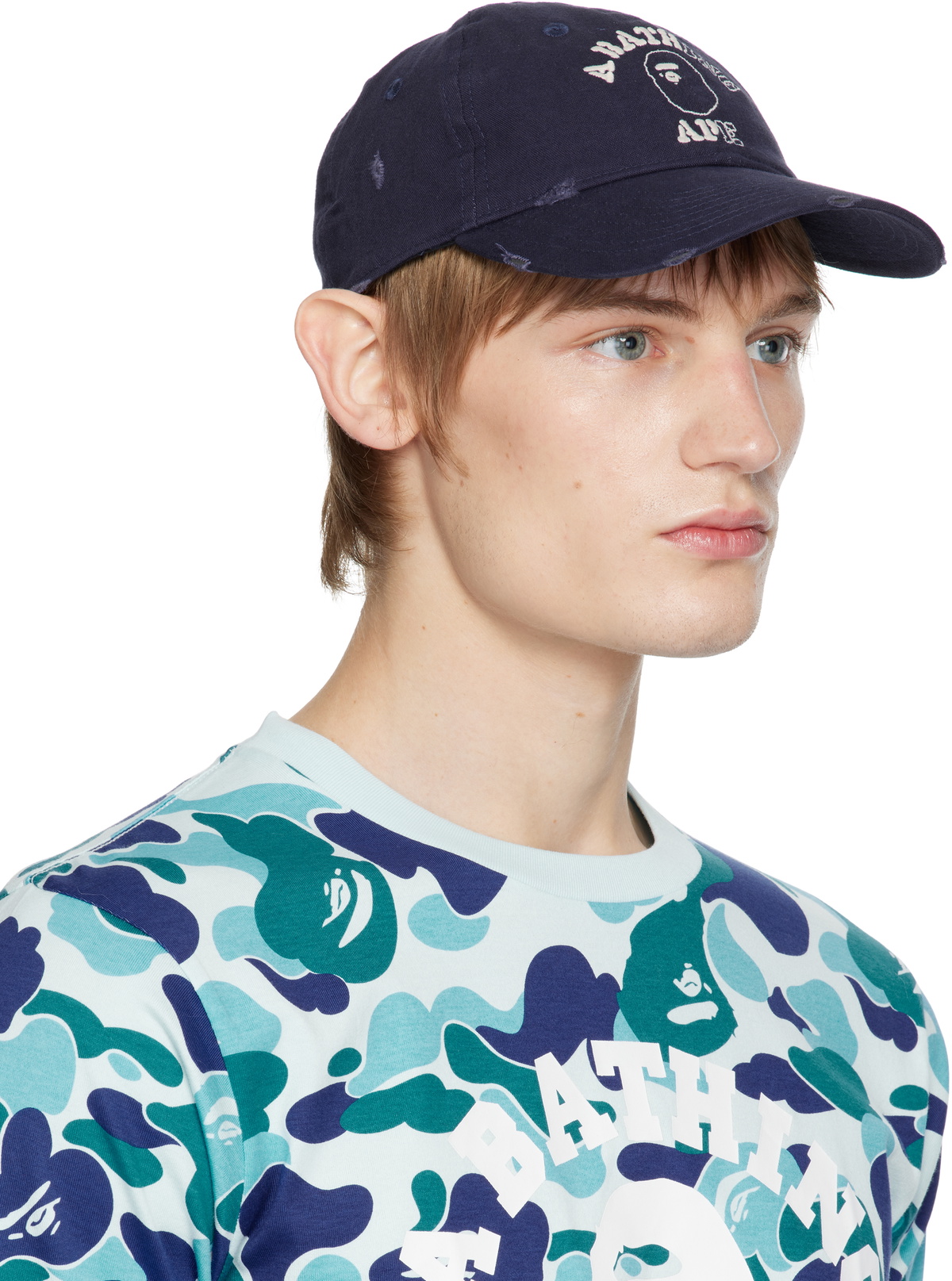 BAPE Navy Worn Out College Cap A Bathing Ape