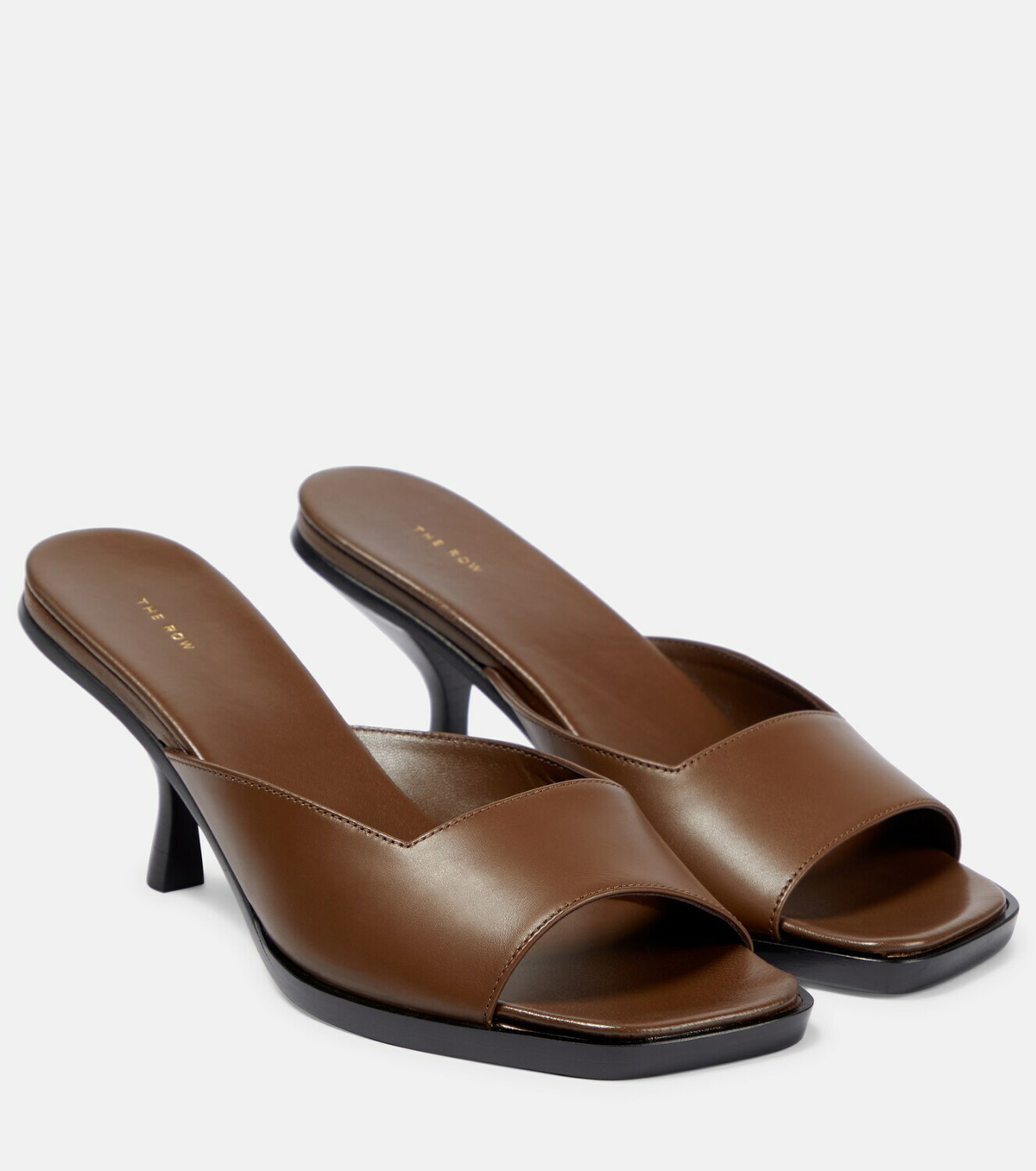 The row chocolate leather hot sale mules