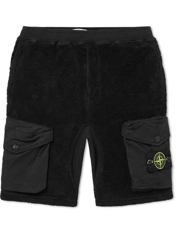 Photo: Stone Island - Twill-Trimmed Fleece Cargo Shorts - Black