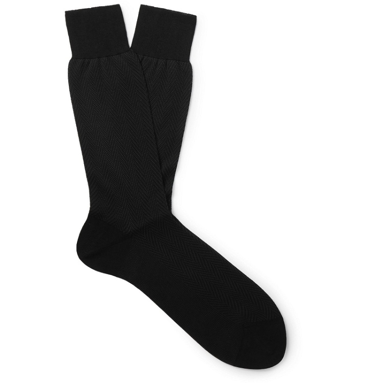 Photo: TOM FORD - Herringbone Cotton Socks - Black
