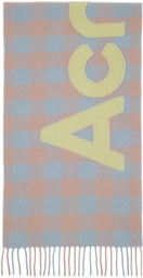 Acne Studios Blue & Pink Check Logo Scarf