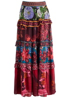 Farm Rio Ruffled Floral-print Chiffon Maxi Skirt Red