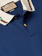 GUCCI - Logo-Embroidered Cotton-Blend Piqué Polo Shirt - Blue