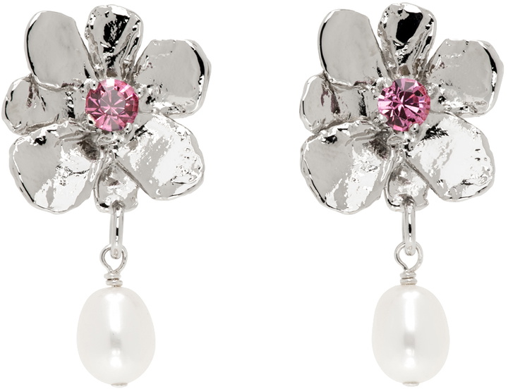 Photo: Mondo Mondo Silver Flower Pearl Drop Earrings
