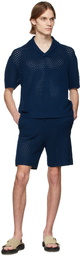 King & Tuckfield Navy Merino Textured Shorts