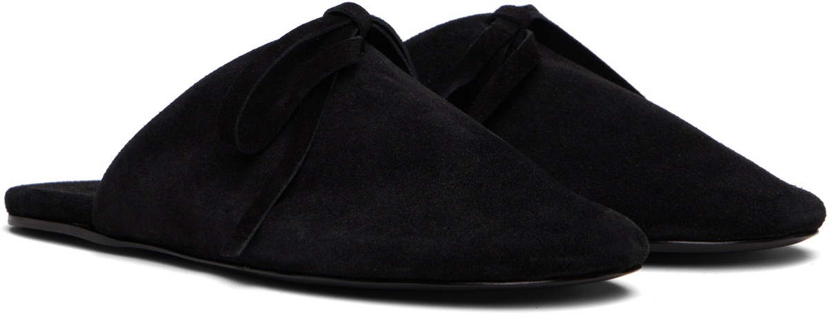 MARIE ADAM-LEENAERDT Black Bow Suede Slippers