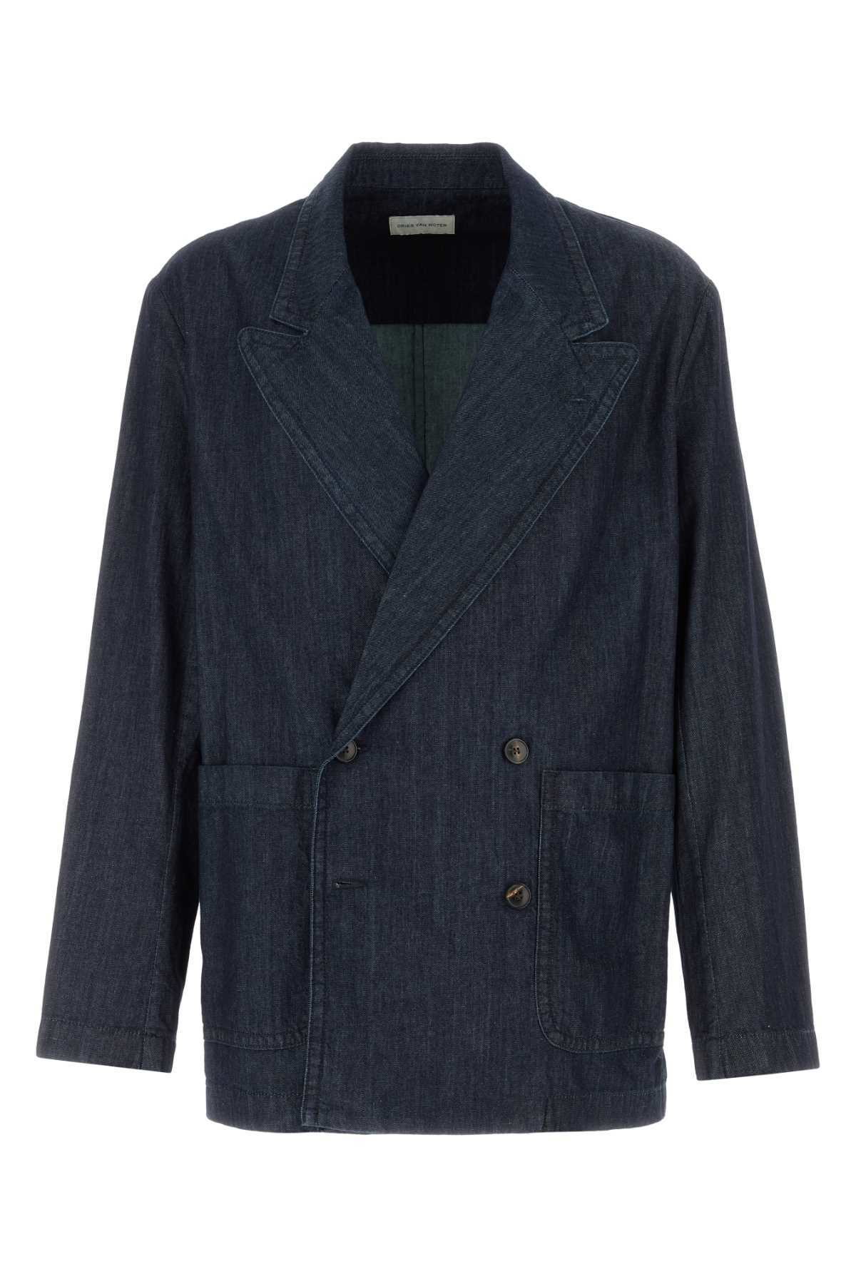 Dries Van Noten Men's Collap Cotton Shirt Jacket in Dark