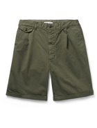 ALEX MILL - Pleated Stretch BCI Cotton-Twill Chino Shorts - Green - UK/US 32