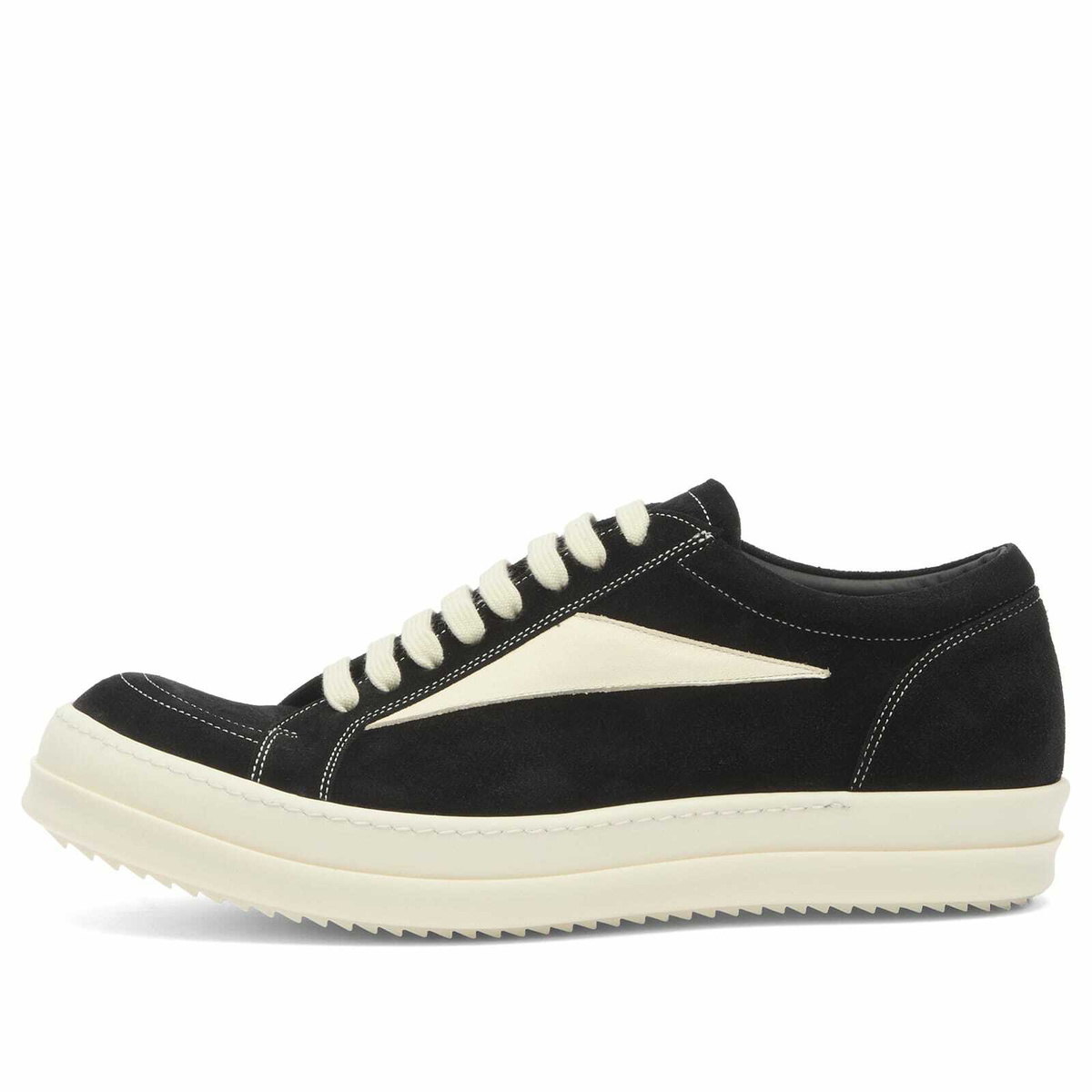 Rick Owens Men's Leather Vintage Sneaks in Forest/Milk Rick Owens