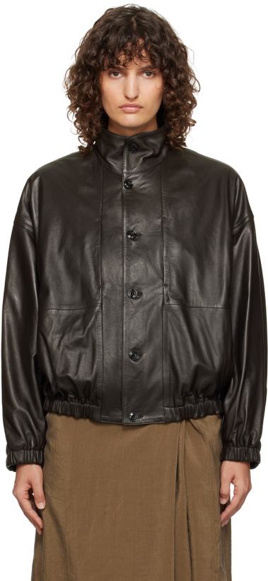 Photo: LEMAIRE Brown Stand Collar Leather Jacket