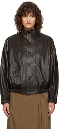 LEMAIRE Brown Stand Collar Leather Jacket