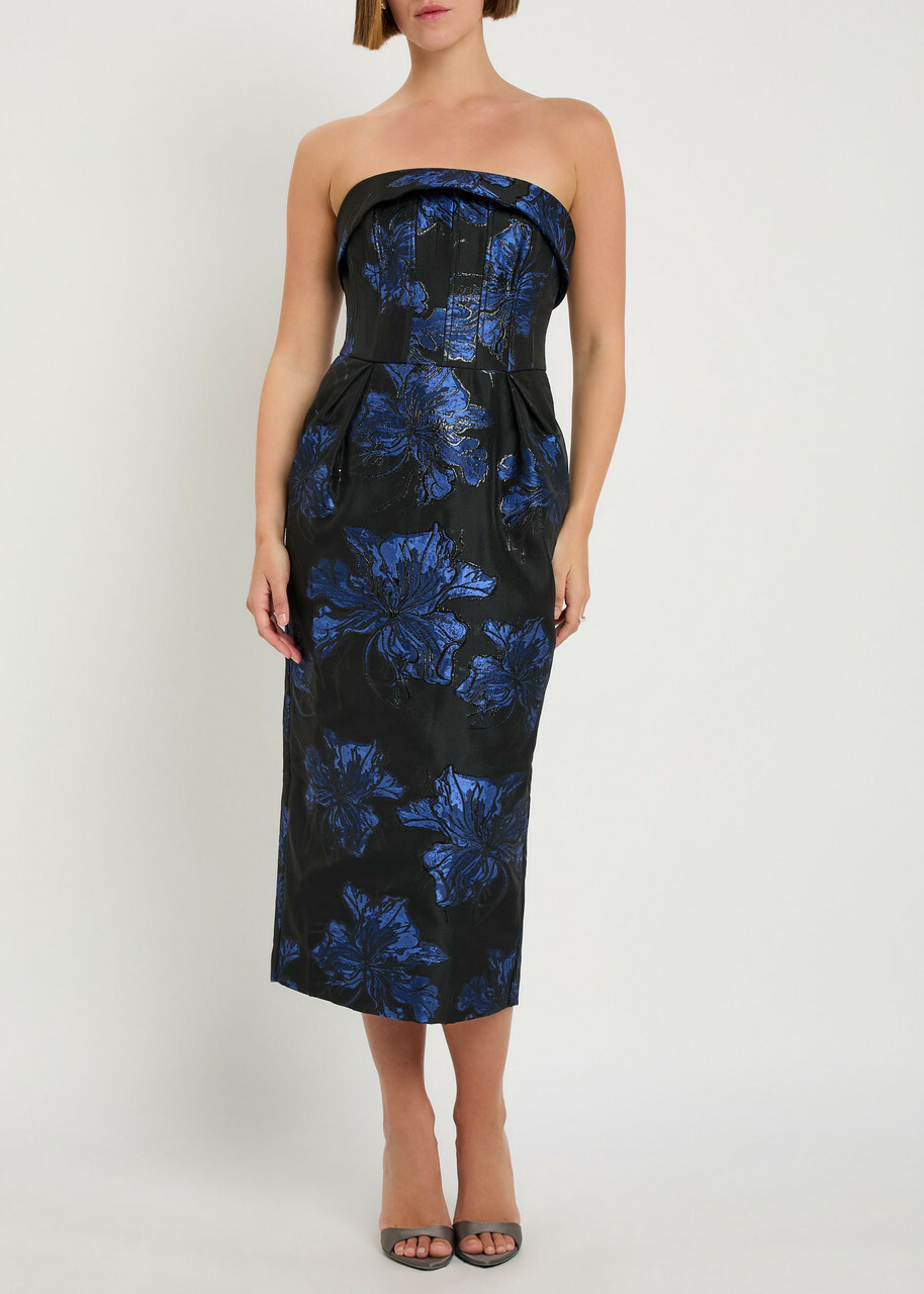 Rebecca Vallance Alexandra Floral-jacquard Woven Midi Dress Navy