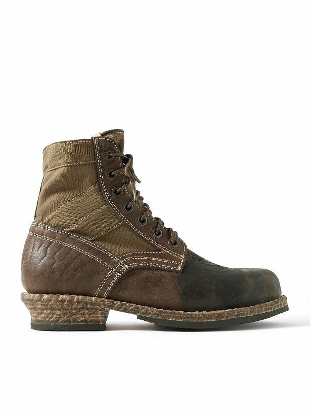 Photo: Visvim - '73 Folk Distressed Waxed-Suede, Canvas and Leather Boots - Brown
