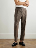 Officine Générale - Hugo Tapered Belted Pleated Virgin Wool Suit Trousers - Brown