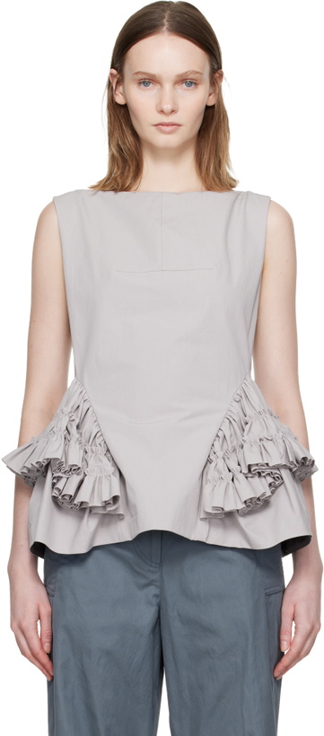 Photo: Dries Van Noten Gray Ruffled Top