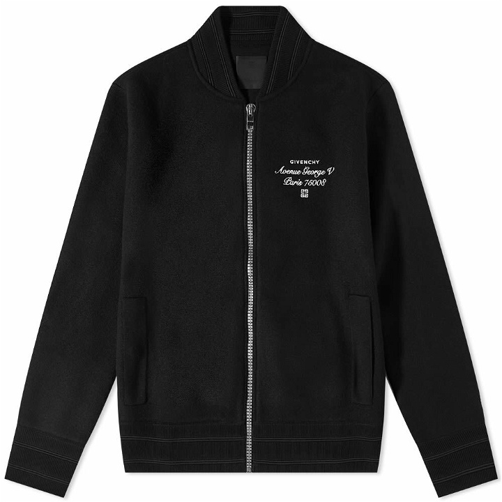 Photo: Givenchy Men's Address Logo Varsity Jacket in Black
