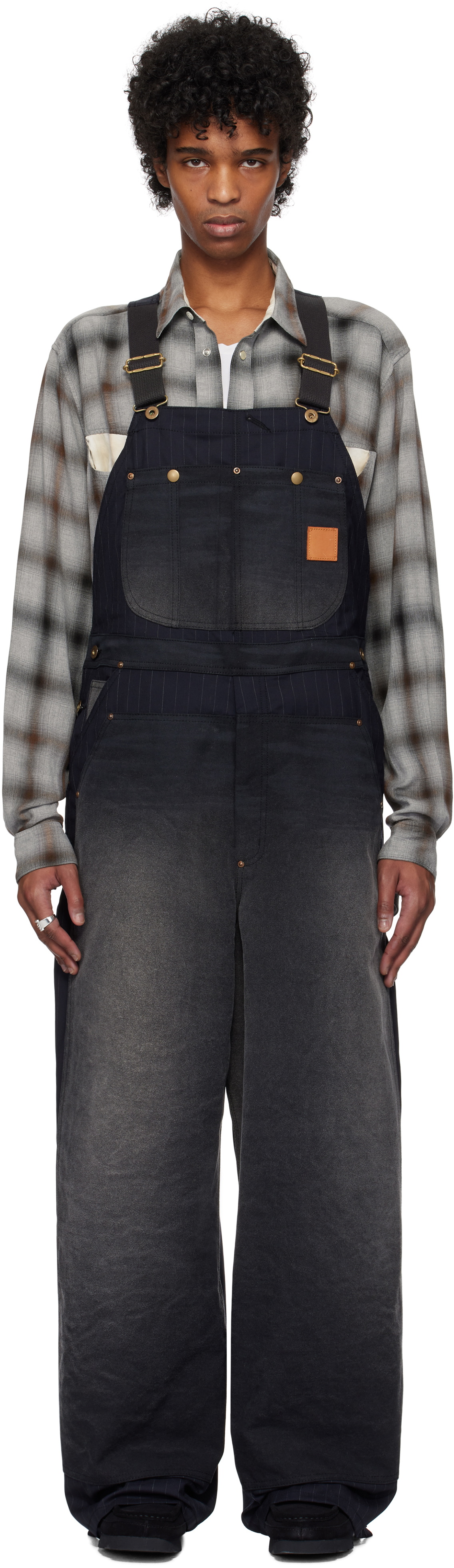Khoki Black Vintage-Effect Work Overalls