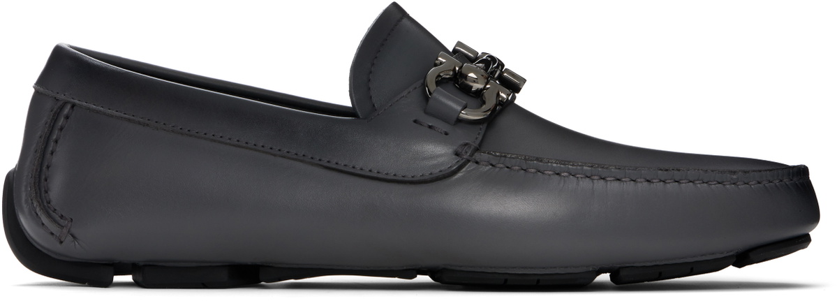Ferragamo Gray Gancini Ornament Driver Loafers Salvatore  display picture 2