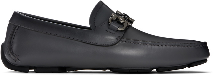 Photo: Ferragamo Gray Gancini Ornament Driver Loafers