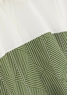 Lovebirds Printed Colour-blocked Linen-blend Midi Dress Green