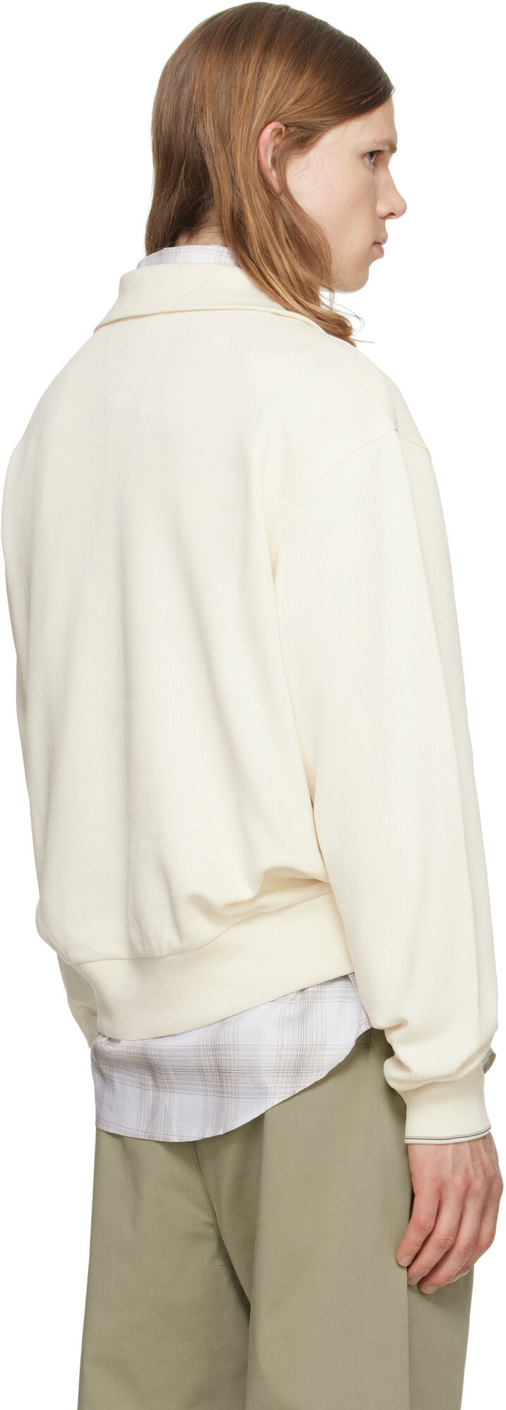 BOSS Off-White Zipper Neck Structured Cotton Sweatshirt
