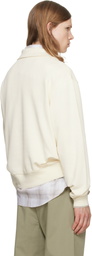 BOSS Off-White Zipper Neck Structured Cotton Sweatshirt