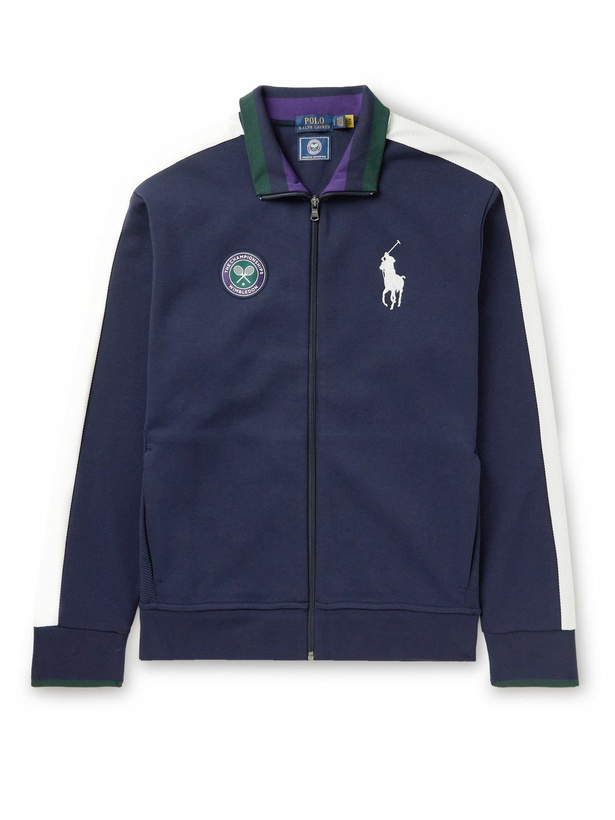 Photo: Polo Ralph Lauren - Wimbledon Slim-Fit Mesh-Trimmed Appliquéd Jersey Track Jacket - Blue