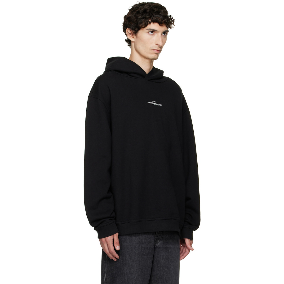 Maison Margiela Black Reversed Logo Hoodie